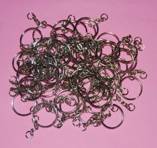 Pack of 100 - SLIM SILVER KEYCHAINS - 25mm Double Loop Split Ring with Chains
