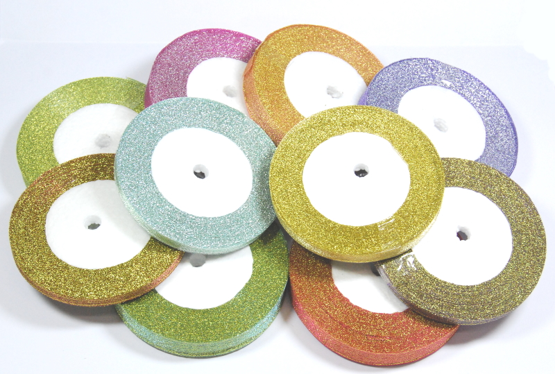 Pack of 1 - 6mm x 25 yards Double Faced Glitter Ribbon