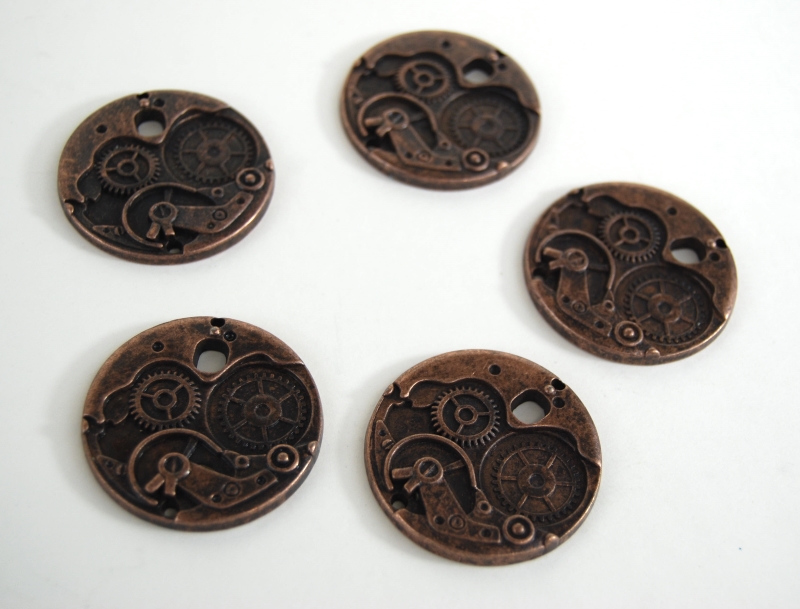 Pack of 5 - Red Copper Steampunk Discs 38 x 38 x 3mm - Charms for Pendants