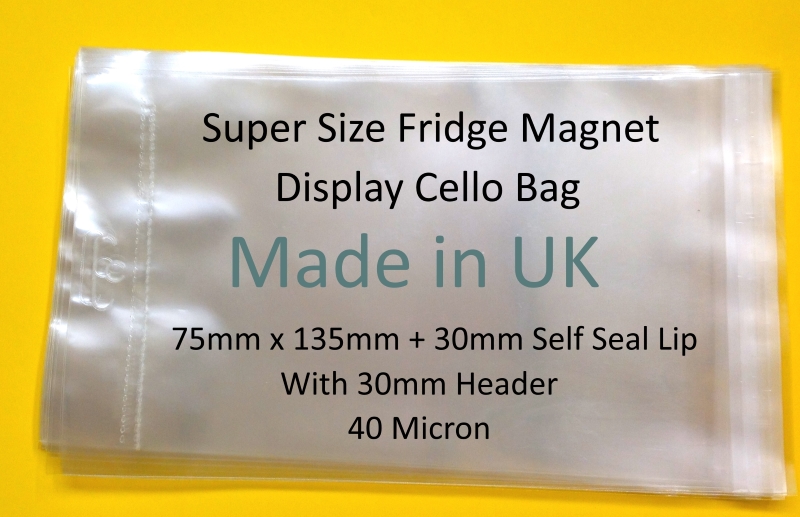 Pack of 2000 - EUROSLOT Super Size Fridge Magnet - 75mm x 135mm + 30mm Header with Euroslot - 40 Micron Cellophane Clear Display Bags Self Seal - Small Cello