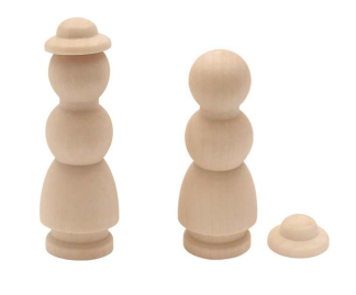 Pack of 1 - 77mm Female with Hats - Wooden People Unfinished Family - Male & Female - DIY/ Arts & Crafts/ Weddings