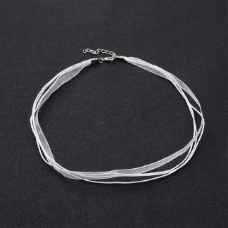 Pack of 10 - White 430mm x 6mm Organza Ribbon & Cotton Wax Cord Necklaces