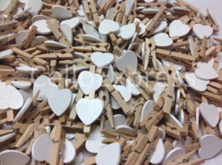 Pack of 100 - 30mm White Love Heart Mini Wooden Natural Pegs
