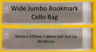 Pack of 100 - WIDE JUMBO Bookmark Clear Cello Display Bags 40 Micron  Self Seal - 95mm x 575mm