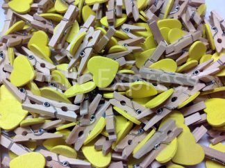 Pack of 100 - 30mm Yellow Love Heart Mini Wooden Natural Pegs