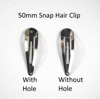 Pack of 10 - 50mm SILVER Snap Hair Clips NO Hole - Sleepy Bendies