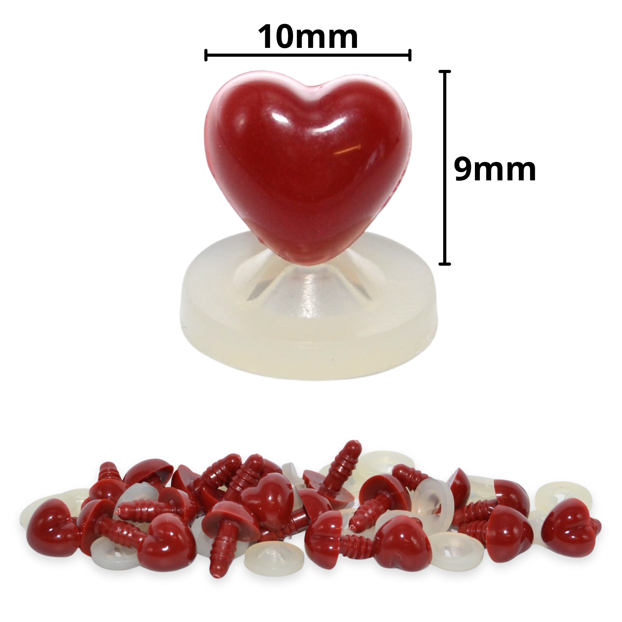 10mm x 9mm Merlot Brown Heart Noses with Plastic Backs
