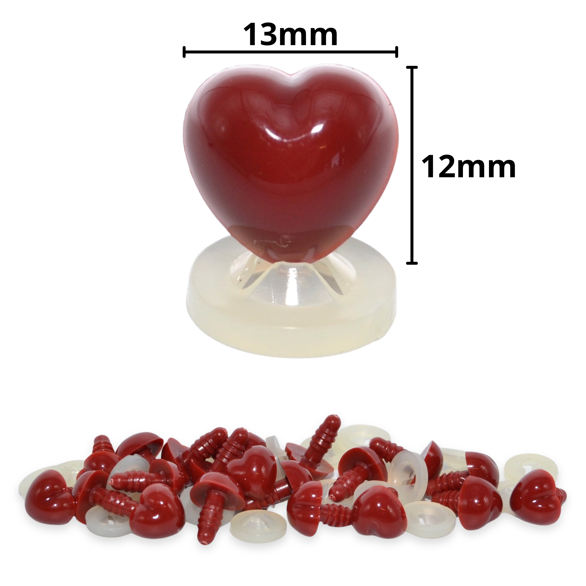13mm x 12mm Merlot Brown Heart Noses with Plastic Backs