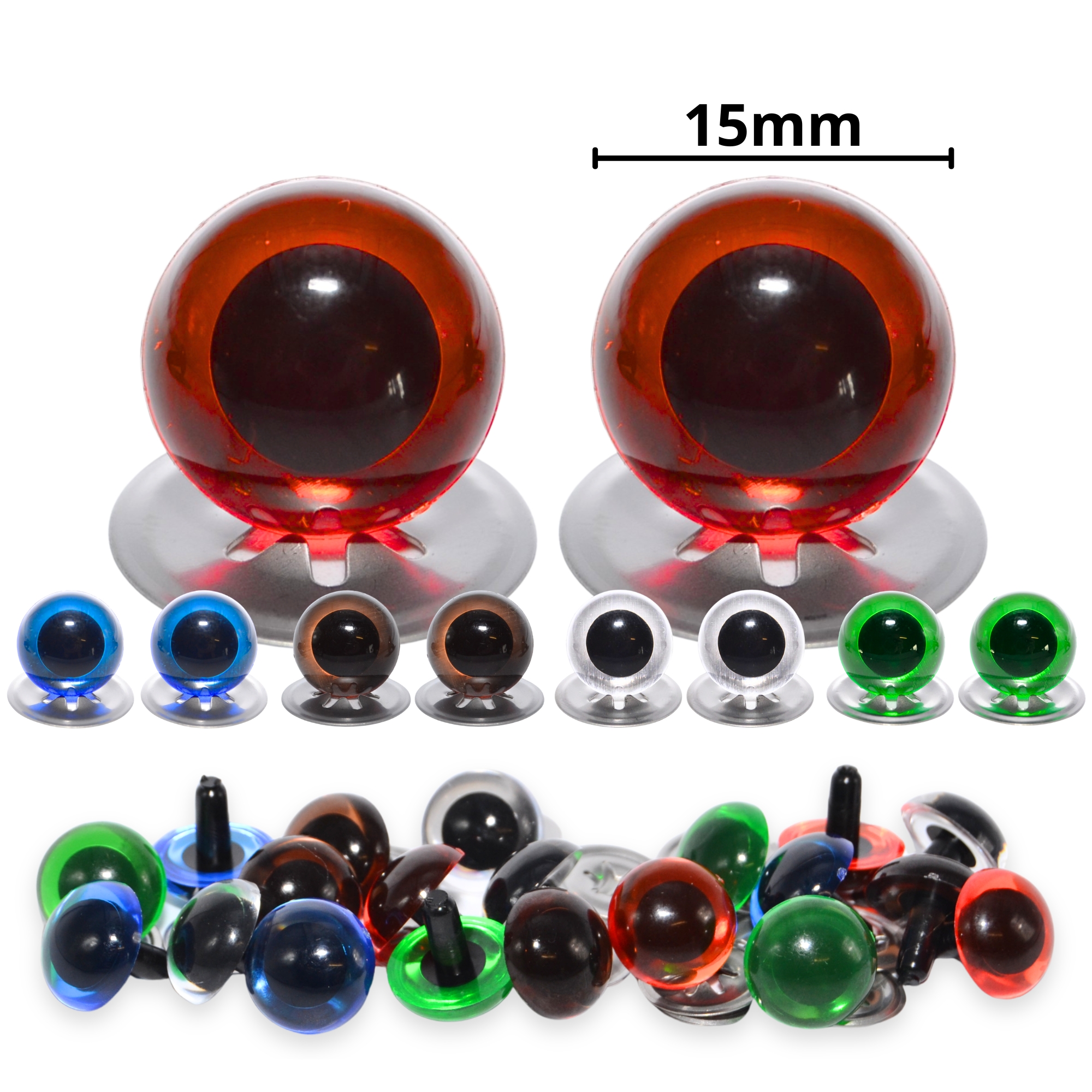 15mm Transparent Mixed Crystal Eyes with Metal Backs