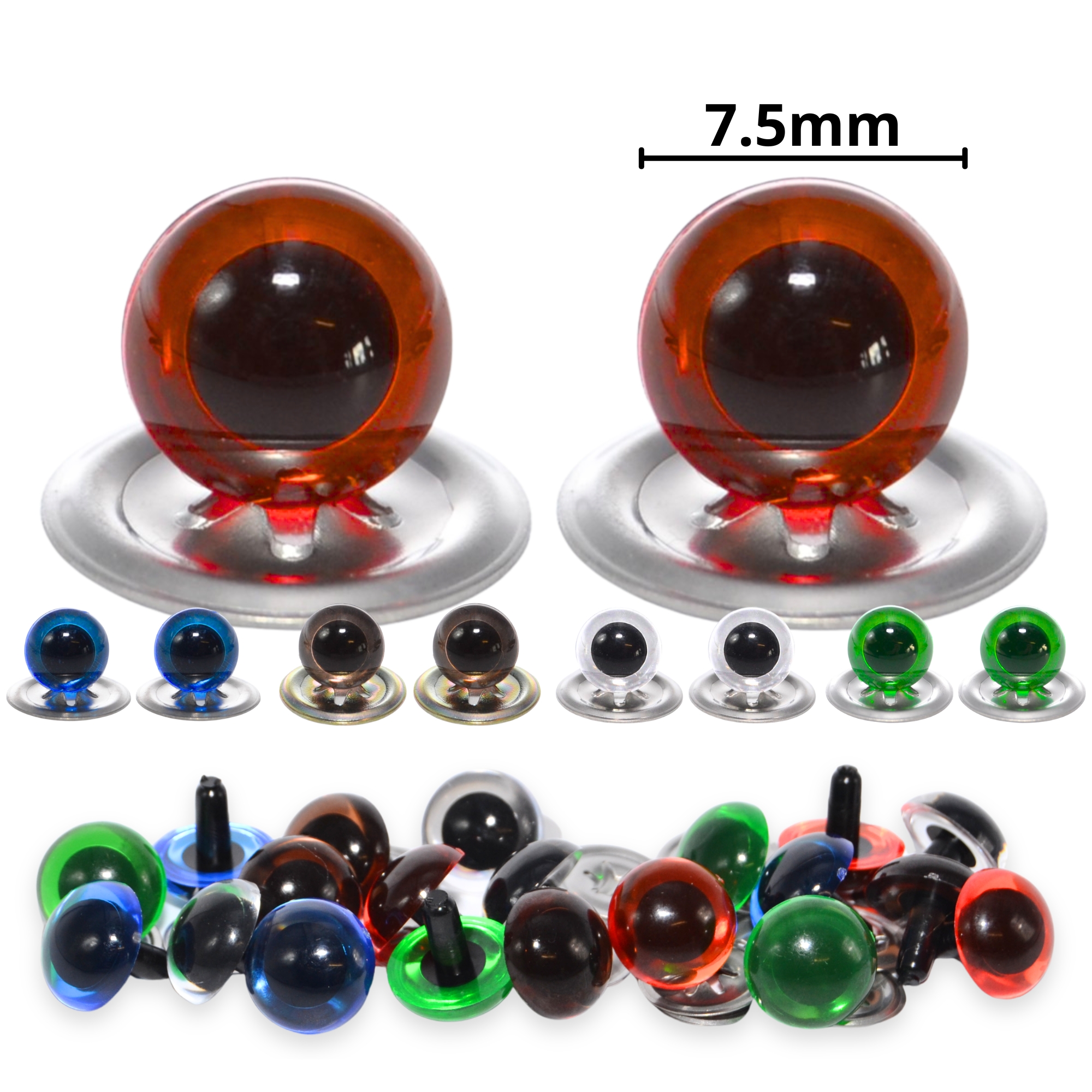 7.5mm Transparent Mixed Crystal Eyes with Metal Backs