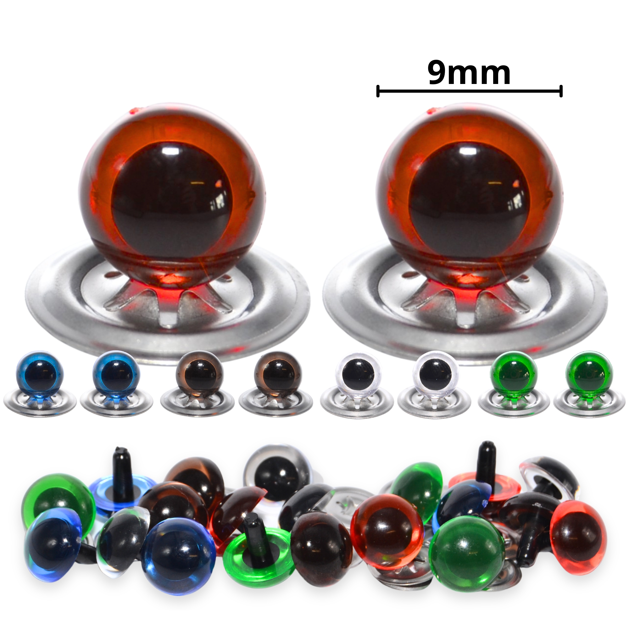 9mm Transparent Mixed Crystal Eyes with Metal Backs