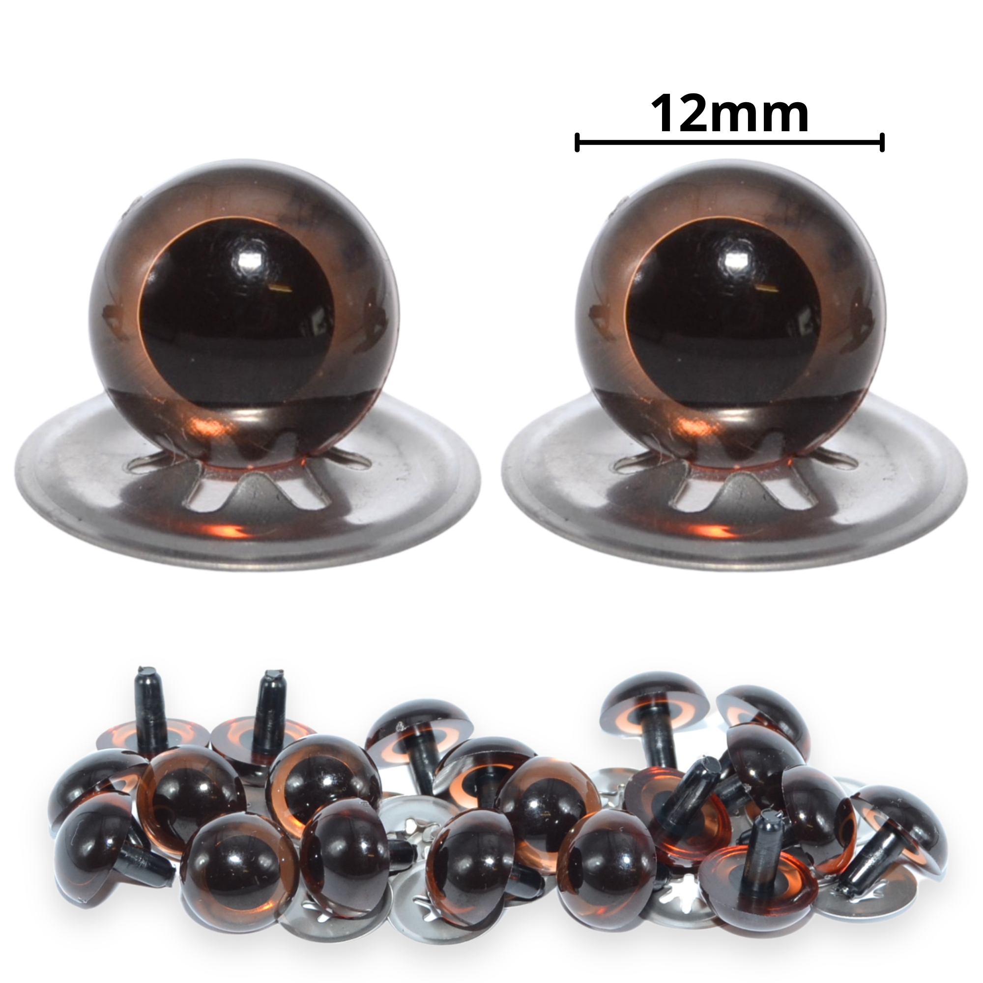 12mm Transparent Brown Crystal Eyes with Metal Backs