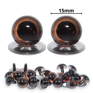 15mm Transparent Brown Crystal Eyes with Metal Backs