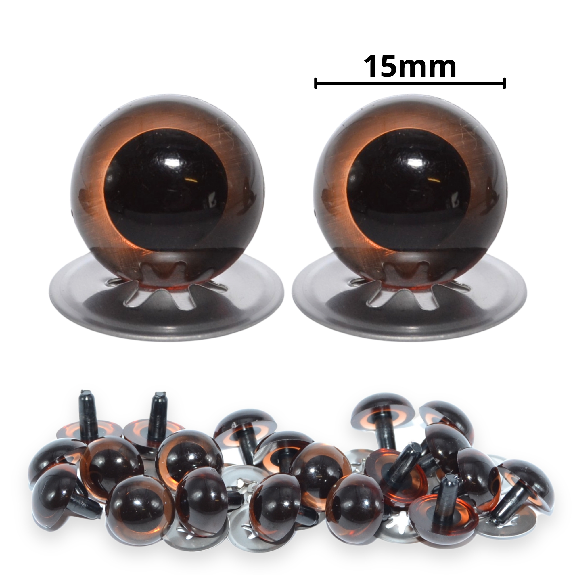 15mm Transparent Brown Crystal Eyes with Metal Backs