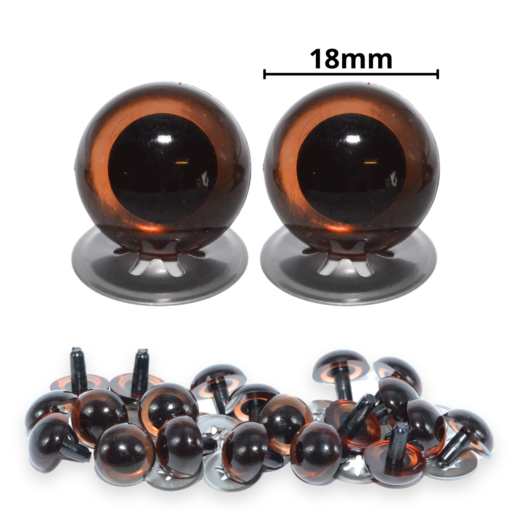 18mm Transparent Brown Crystal Eyes with Metal Backs