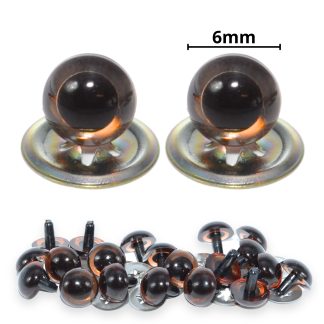 6mm Transparent Brown Crystal Eyes with Metal Backs