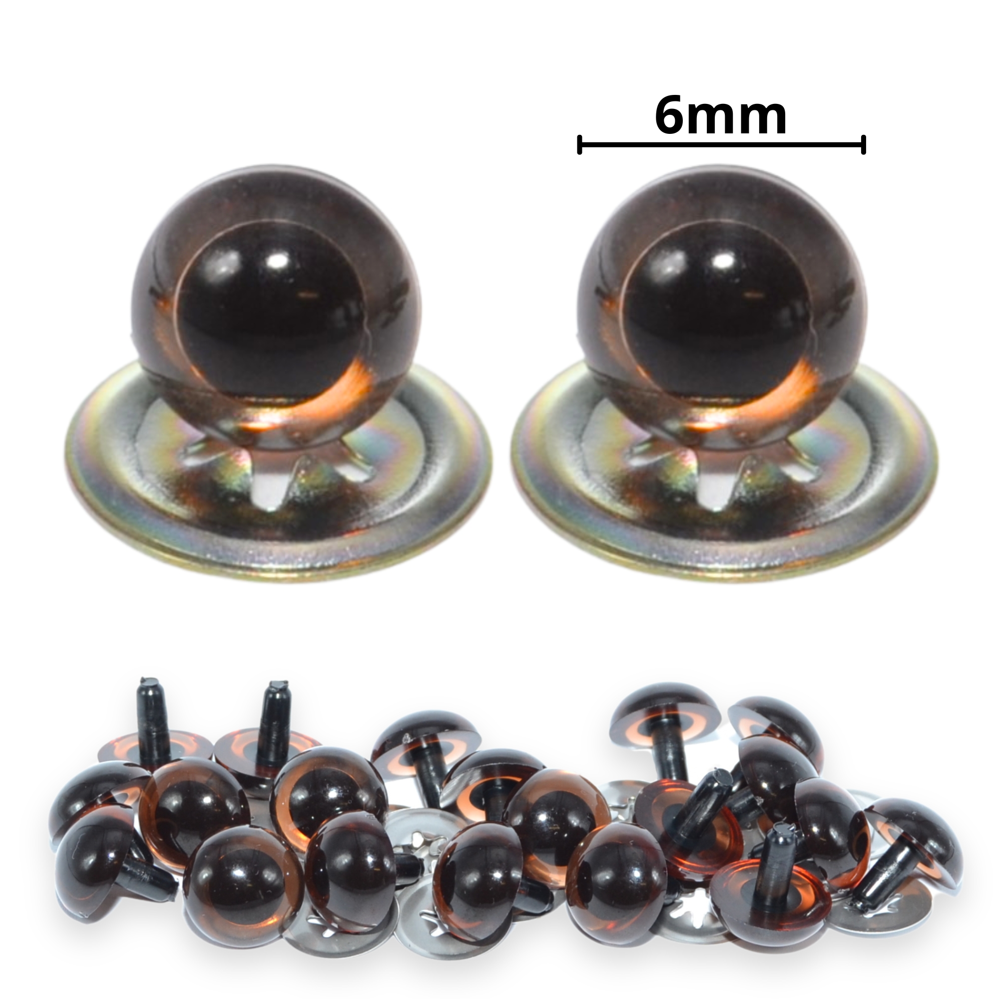 6mm Transparent Brown Crystal Eyes with Metal Backs