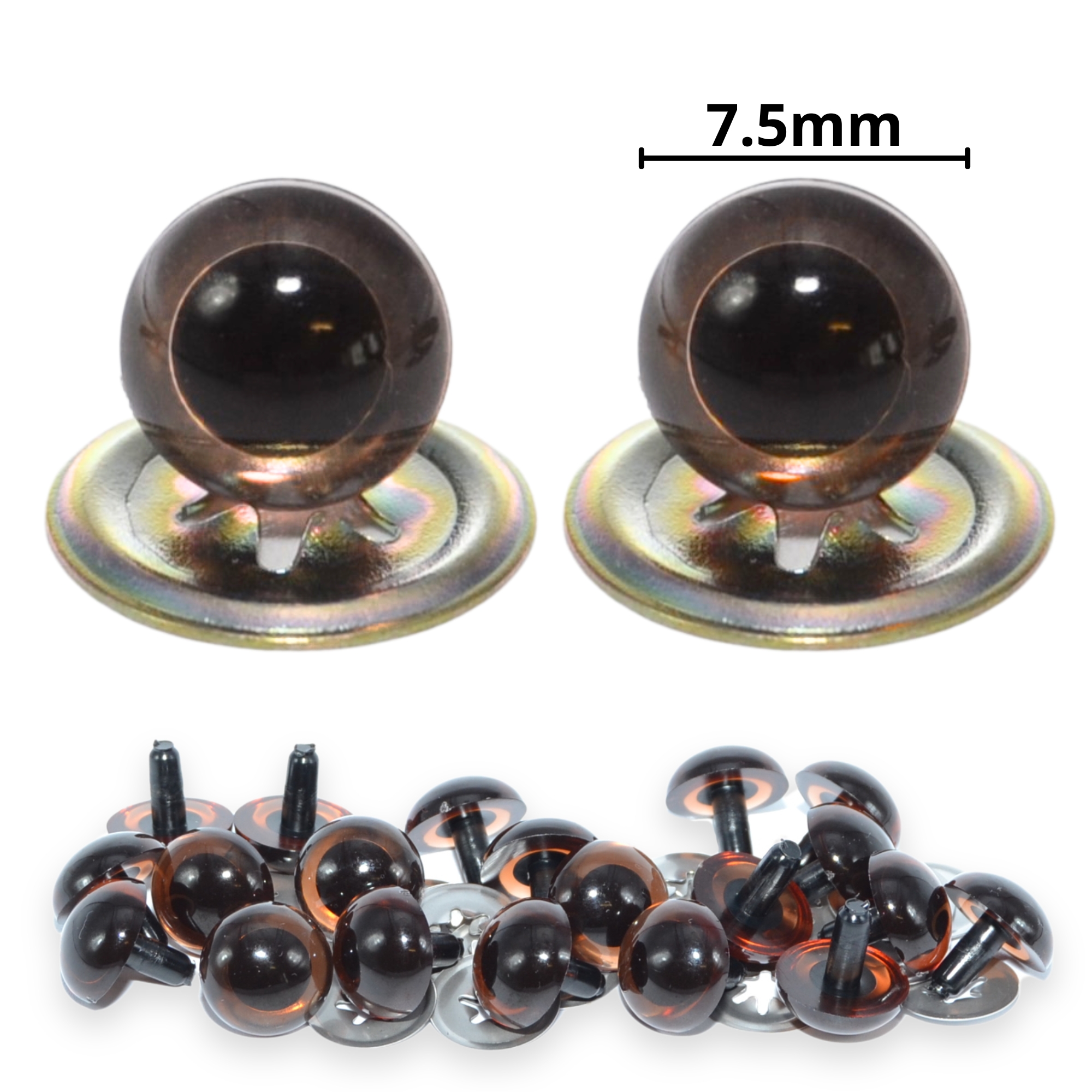 7.5mm Transparent Brown Crystal Eyes with Metal Backs