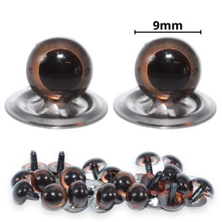 9mm Transparent Brown Crystal Eyes with Metal Backs
