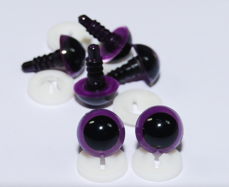 Pack of 3 Pairs - 12mm Purple Dome Eyes with Plastic Backs