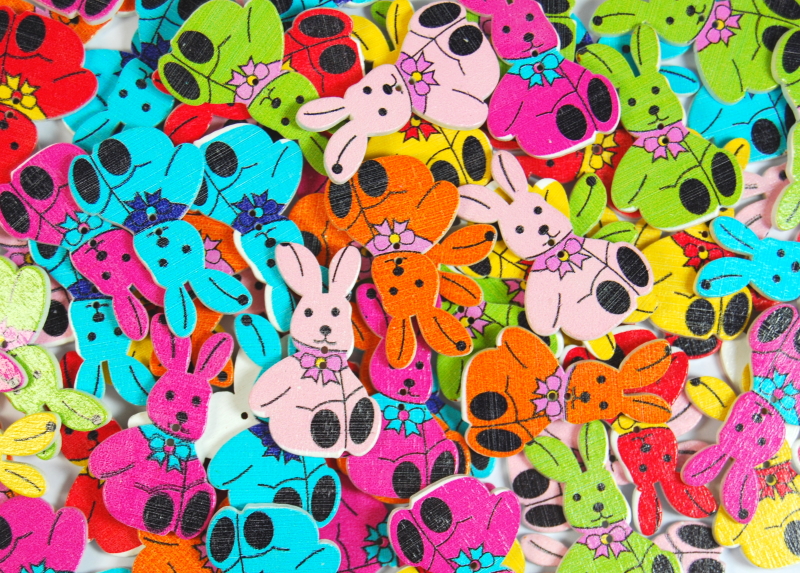 Childrens Character Printed Wooden Buttons (Bunny Type 2 - 34mm)