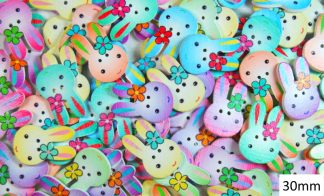 Childrens Character Printed Wooden Buttons - Unique Childrens Cartoon Designs - 30mm - Bunny Type 1