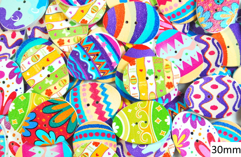 Childrens Character Printed Wooden Buttons (Easter Egg Type 1 - 30mm)