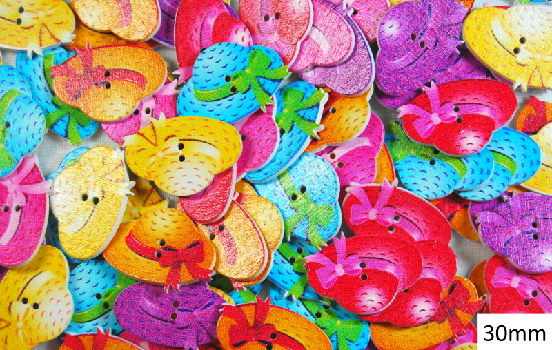 Wooden Printed Buttons (Hats Type 1, 30mm)