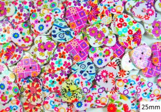 Wooden Printed Buttons (Hearts Type 1, 25mm)