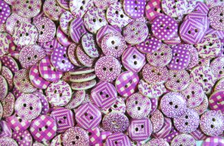 Printed Wooden Buttons - 15mm Purple Multi Patterned