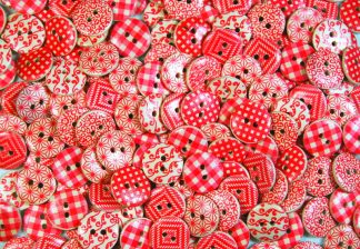 Printed Wooden Buttons - 15mm Red Multi Patterned