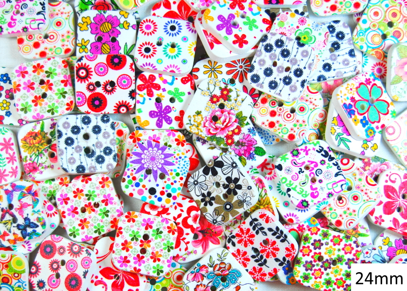 Wooden Printed Buttons (Squares Type 1, 24mm)
