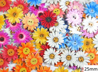 Wooden Printed Buttons (Flowers Type 3, 25mm)