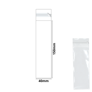 Pen Bag 40mm x 150mm + 30mm Self Seal Flap - Cellophane Display Bags - 40 Micron - Tiny Cello