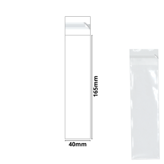 40mm x 165mm + 30mm Self Seal Flap - Cellophane Display Bags - 30 Micron - Tiny Cello