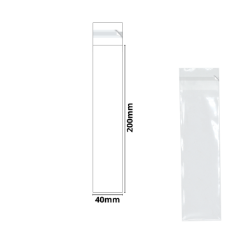 40mm x 200mm + 30mm Self Seal Flap - Cellophane Display Bags - 30 Micron - Tiny Cello