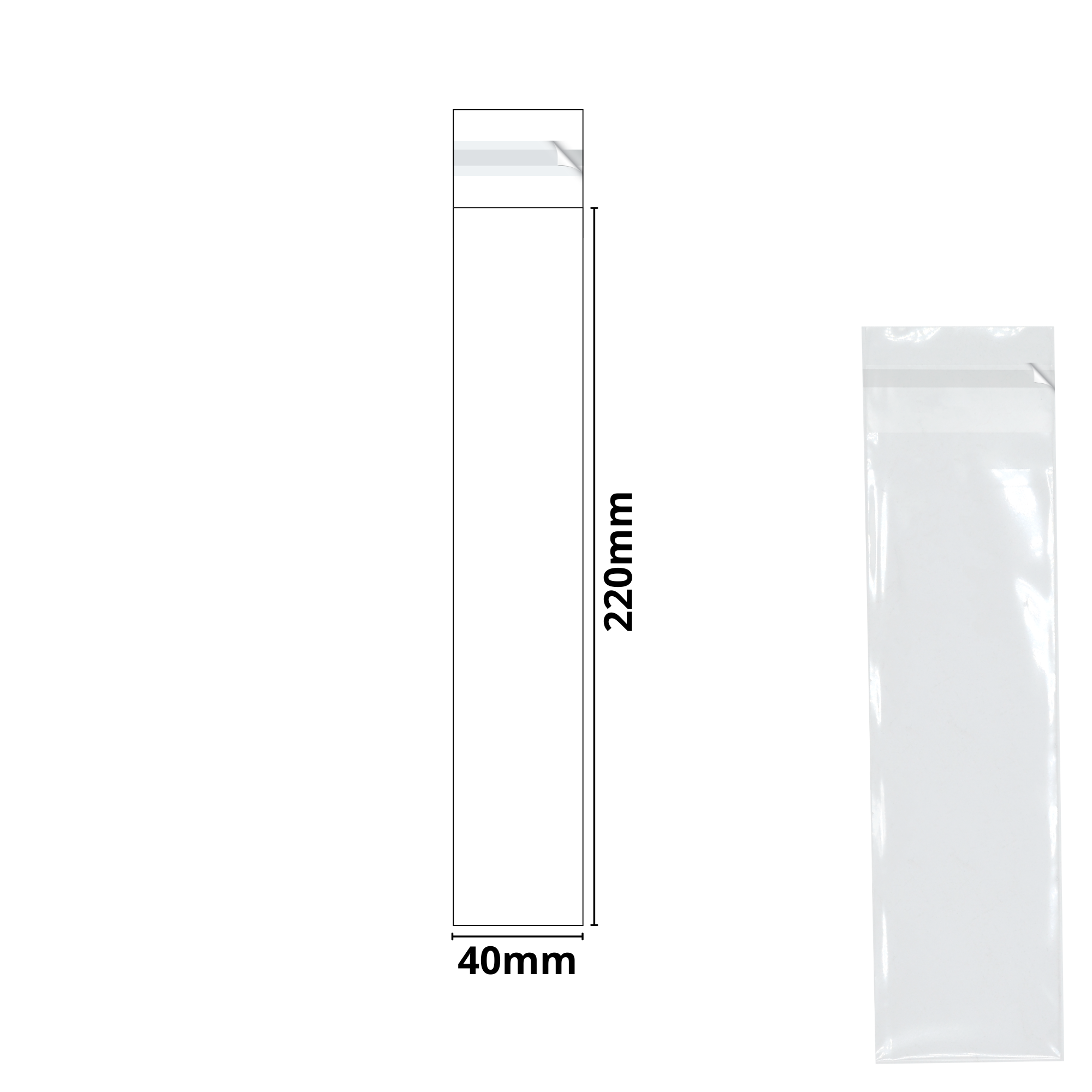 40mm x 220mm + 30mm Self Seal Flap - Cellophane Display Bags - 30 Micron - Small Cello