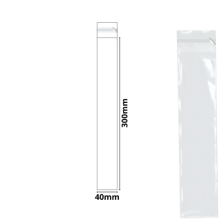 40mm x 300mm + 25mm Self Seal Flap - Cellophane Display Bags - 40 Micron - Large Cello
