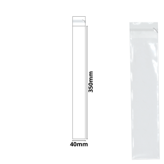 40mm x 350mm + 30mm Self Seal Flap - Cellophane Display Bags - 40 Micron - Large Cello