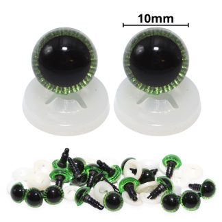 10mm Green Owl Eyes with Plastic Backs
