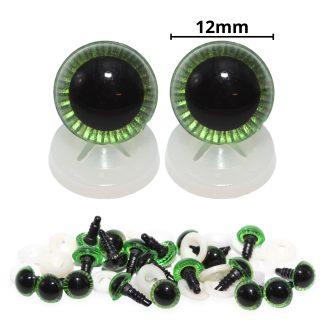 12mm Green Owl Eyes with Plastic Backs