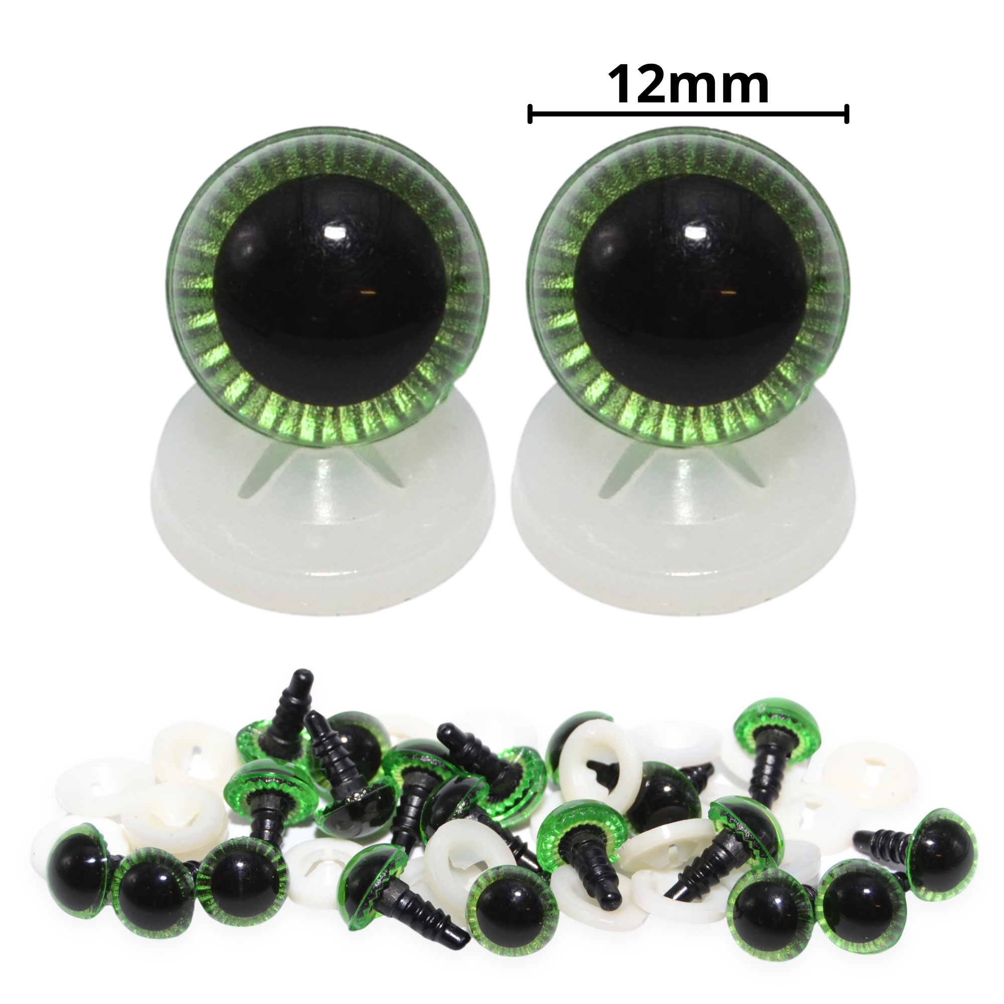 12mm Green Owl Eyes with Plastic Backs