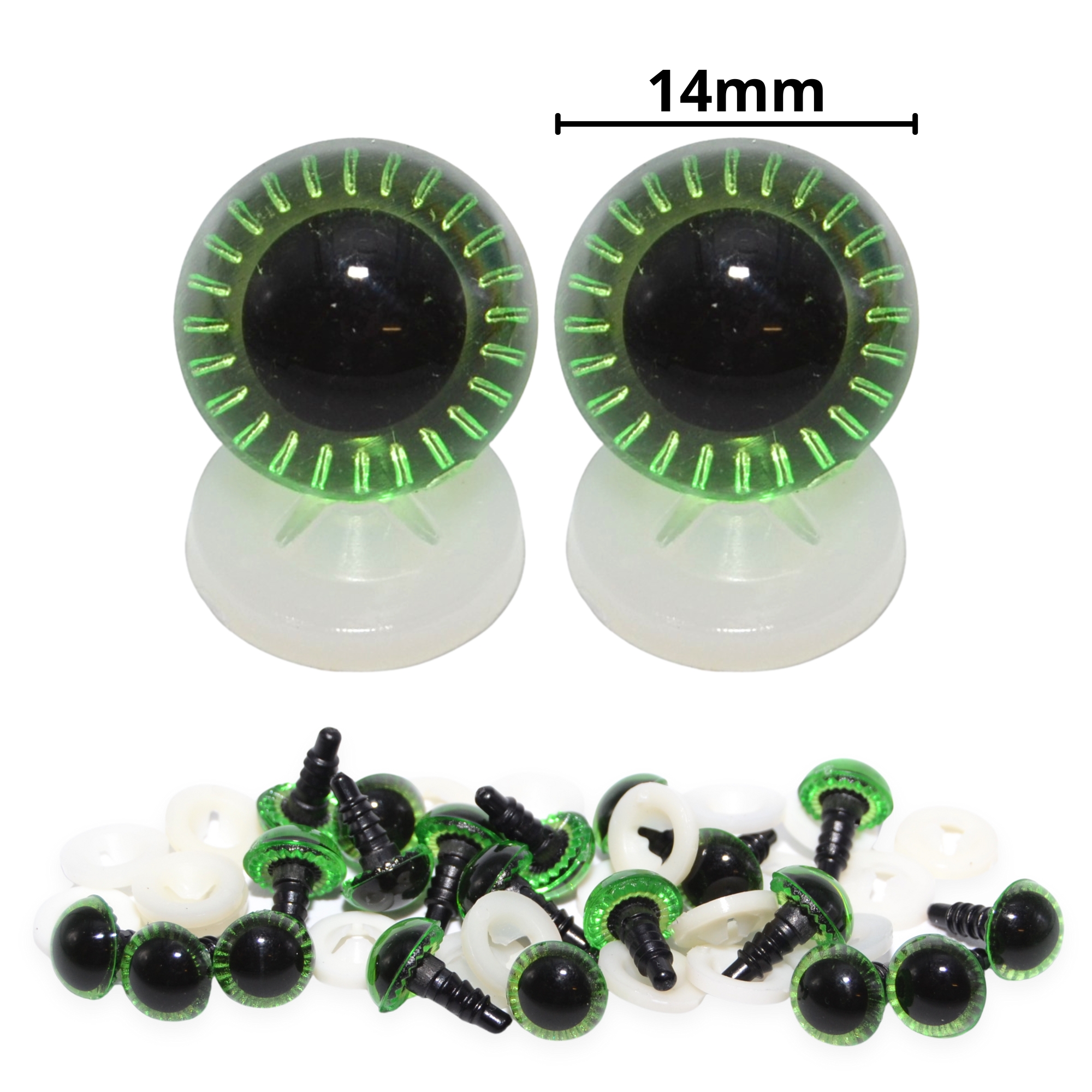 14mm Green Owl Eyes with Plastic Backs