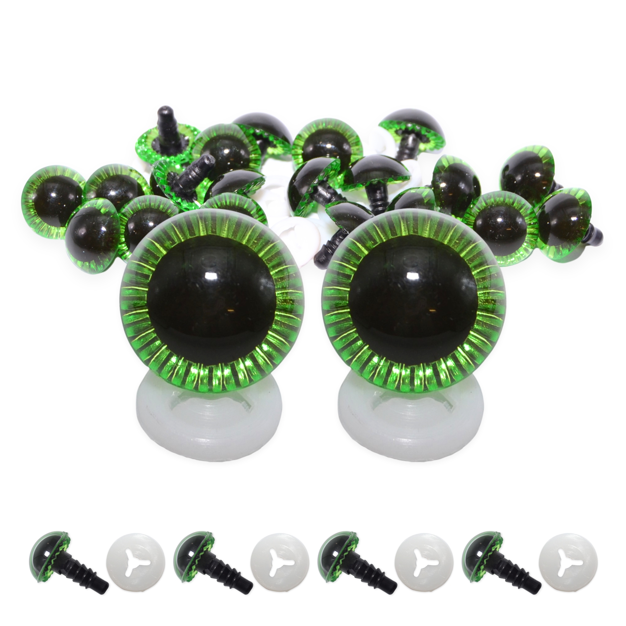 14mm Green Owl Eyes with Plastic Backs - Image 2