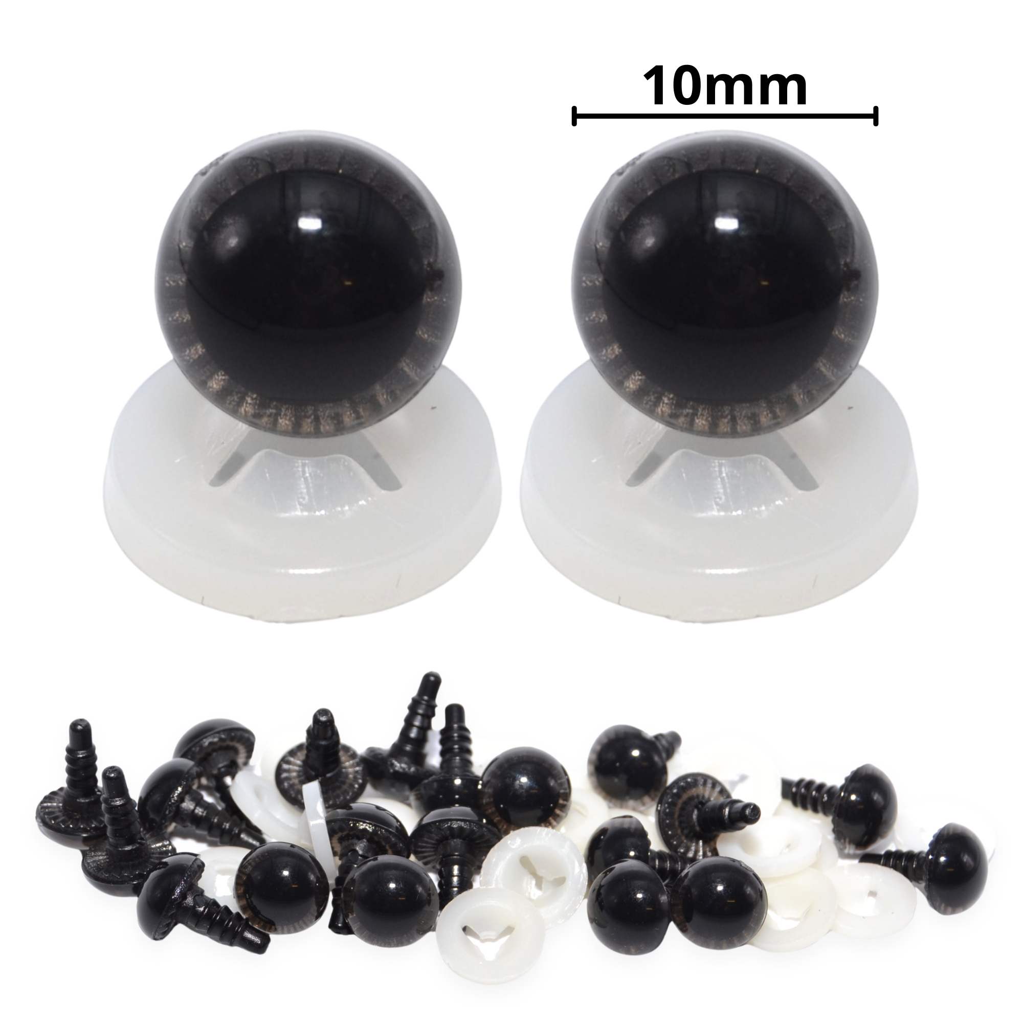 10mm Grey Owl Eyes with Plastic Backs