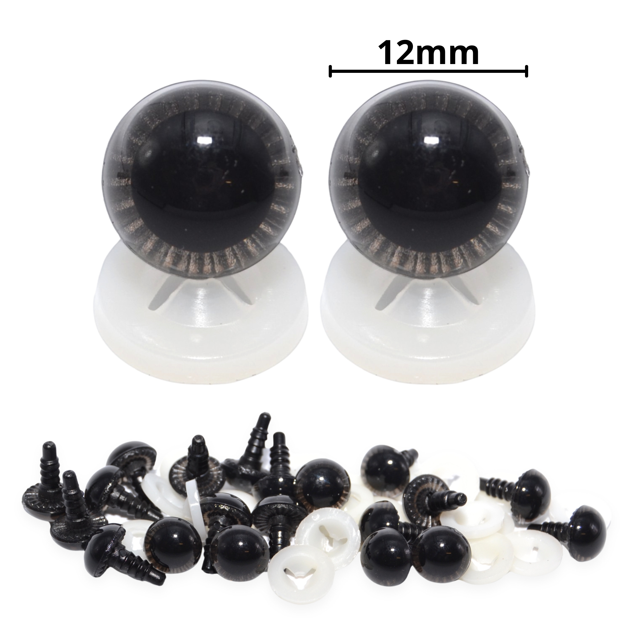 12mm Grey Owl Eyes with Plastic Backs
