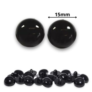 Sew On - 15mm Solid Black Half Round Button Eyes for Teddy Bear/Animal Soft Toy Making