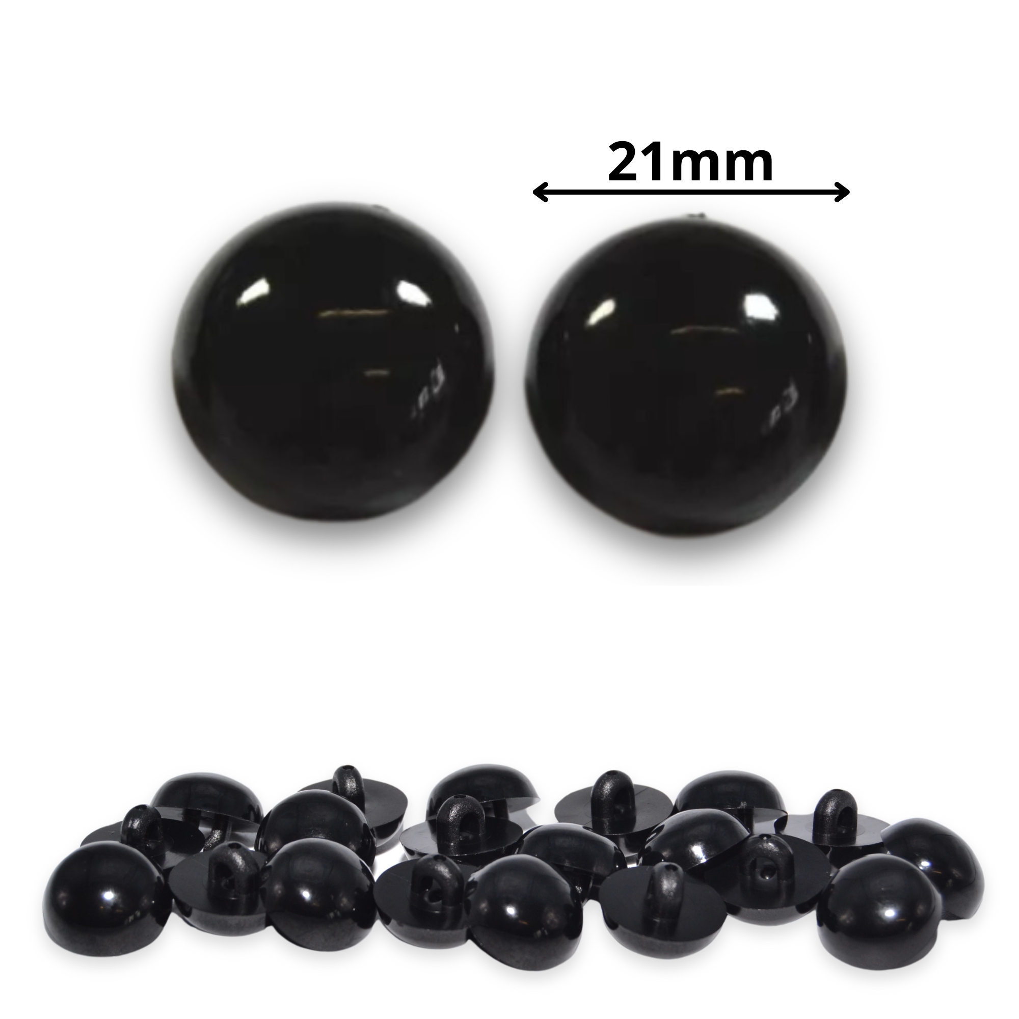 Sew On - 21mm Solid Black Half Round Button Eyes for Teddy Bear/Animal Soft Toy Making