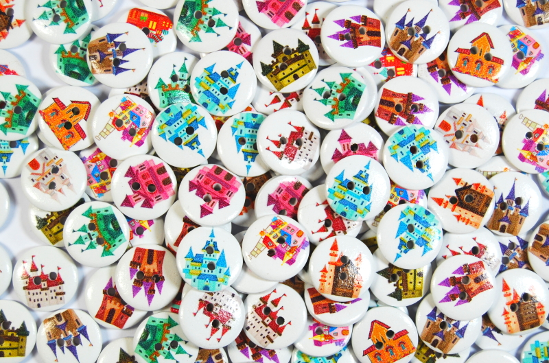 Children's Printed Wooden Buttons (Mixed Castles - 20mm)