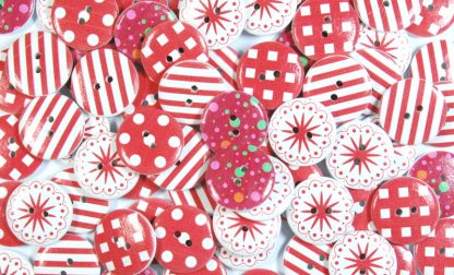 Red & White Pattern Wooden Buttons celloexpress